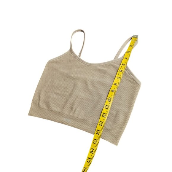 SET Active Womens Ribbed Crop Scoop Neck Tank Top, Tan, Stretch, Athletic Size M - Picture 6 of 7